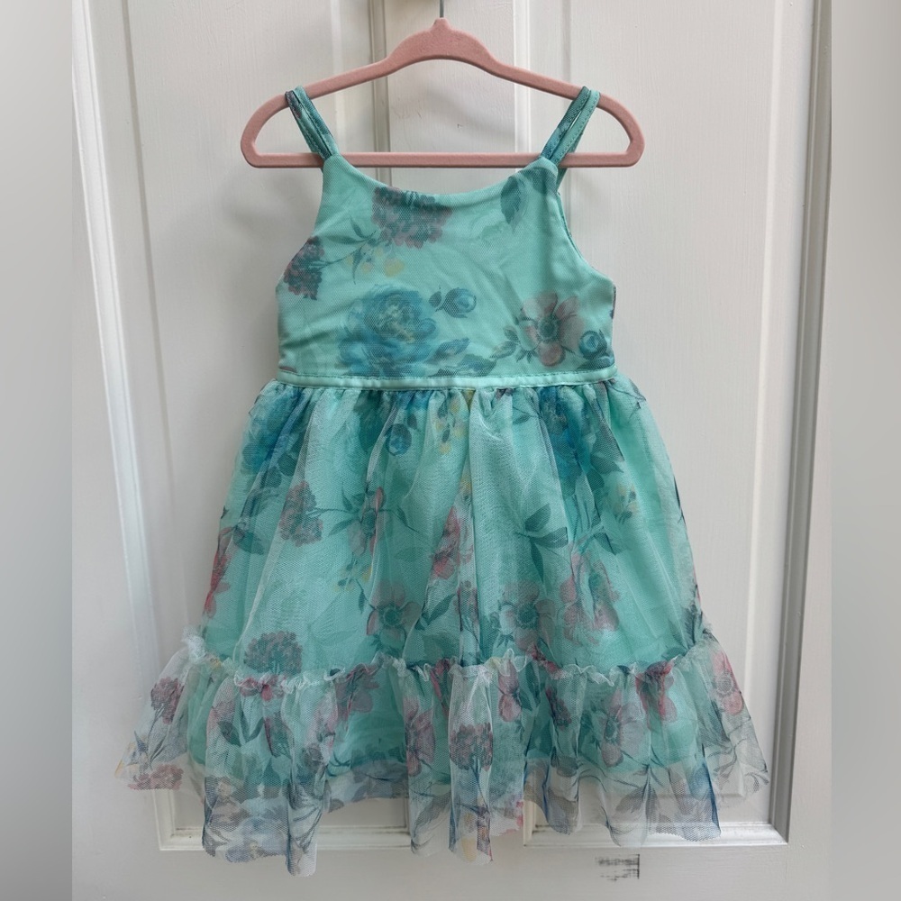 NWOT Lilt 2T Girls Green Floral Formal Sleeveless Ruffle Dress